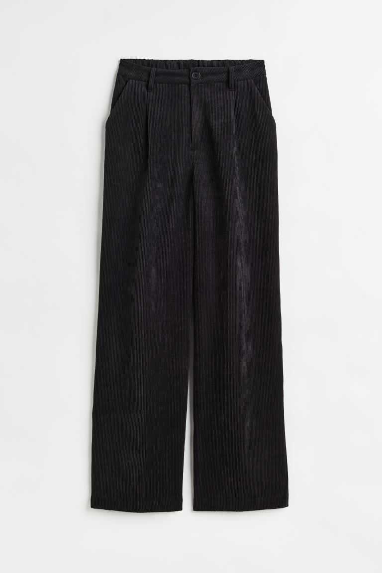 H&M Plus Sizes Promotion - Wide-leg Corduroy Pants Womens Black